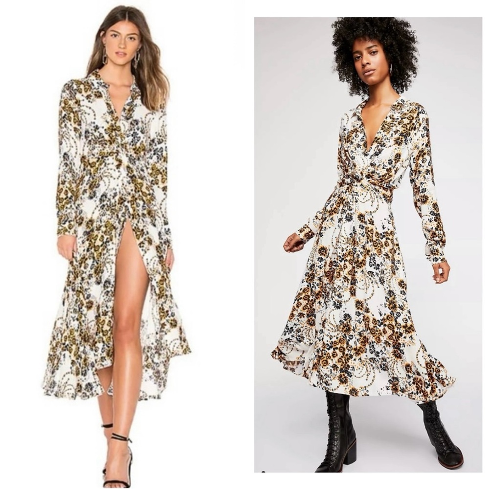 Free People Tough Love Shirt Dress Floral Midi Bohemian Floral Sz12